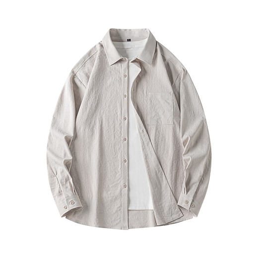 Dingfengbaoluo Japanese solid color simple long-sleeved shirt men's spring and autumn casual layered high-end lapel jacket DFC02 white 4XL