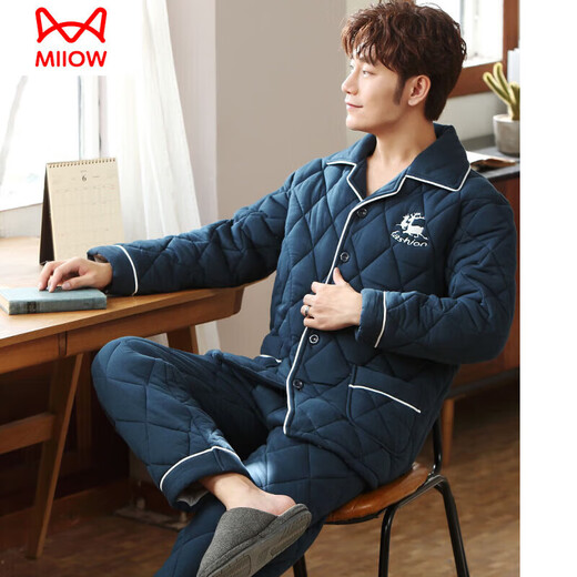 MiiOW пижамы мужские трехслойные утолщенные стеганые из чистого хлопка зимние, куртки хлопчатобумажные, осенне-зимние мужские костюмы больших размеров для дома, приятные для кожи BQM-9214 - стеганые трехслойные стеганые L 170 (рост 165-170, вес 120-135)