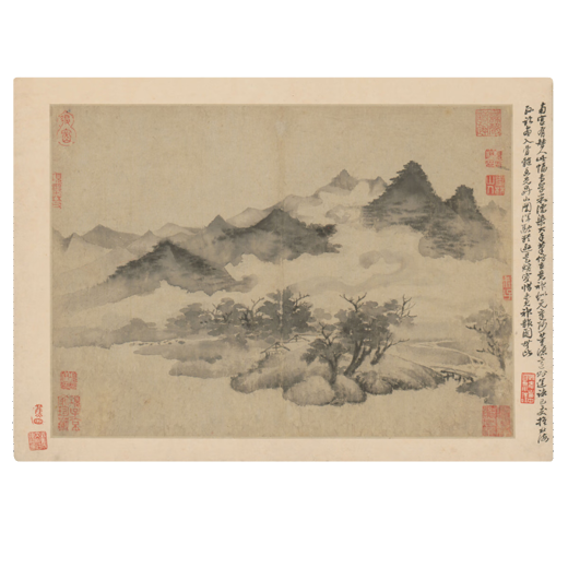 The ancient landscape painting scroll of the Yuan Dynasty Mengxi Mountain Storm and Rain of Mengxi Mountain Scroll of literati famous paintings and antique paintings hanging paintings Yuan Dynasty Mengxi Mountain Storm Album 12172 40X52 cm (spraying painting heart size) Rice paper material (spraying painting heart