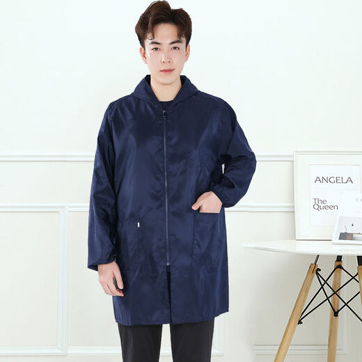 Lianfeng work wear smock for men and women, long-sleeved apron, waterproof and oil-proof kitchen household labor protection work clothes, fashionable jacket, navy blue zipper thin section 4XL (160-180Jin Jin equals 0.5kg)