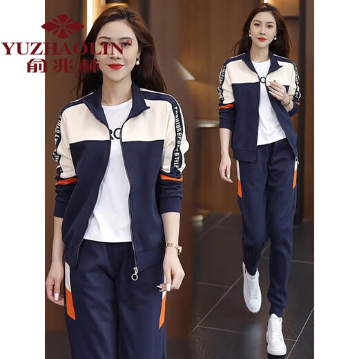 俞兆林春秋运动服套装女2024新款时尚洋气中年装休闲卫衣外套套装  9930三件套橙色[外套+短袖+裤子] 2XL (建议125-140斤)