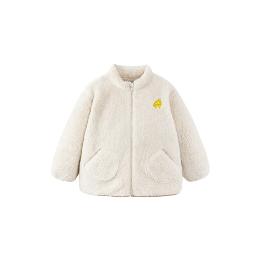 Mini Bala Warm Core Double-sided Velvet Home Warm Jacket for Boys and Girls, Baby Belly Protective Plush Jacket, Light Khaki 50311 90