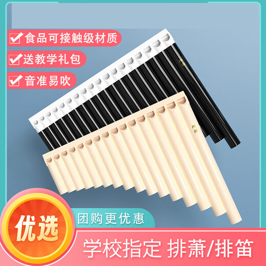 旌梦园排笛16管18管排箫中小学生教学专用易学民族乐器儿童初学者C调孔 16管白褐色+吹管