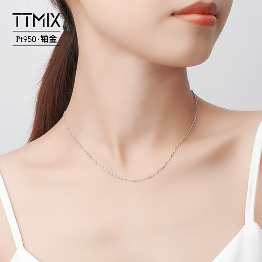 TTMIX platinum necklace women's flash O chain column chain Pt950 platinum versatile clavicle neck jewelry for girlfriend 2.94g 41cm thick 1.4mm