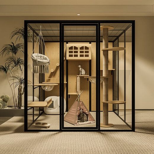 Panoramic cat villa cat house household cat cage large indoor cat villa cat cabinet luxury glass cat room customization A length 186 depth 120 height 183 package entry package installation