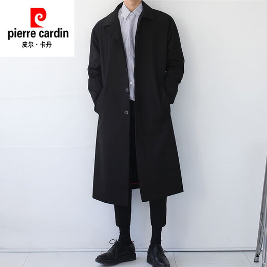 Pierre Cardin (Pierre Cardin) new super long windbreaker long knee-length Korean style thin coat men's loose trendy brand extended mid-length coat black XL 135--150Jin Jin equals 0.5 kg
