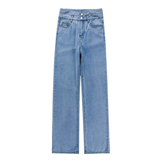 [Qualität neues Produkt] Hipanda Straight Jeans für Frauen im Sommer hoher Taille Doppelknopf lose Schlampenboden mit Breitbeinhose für Frauen dunkelblau m