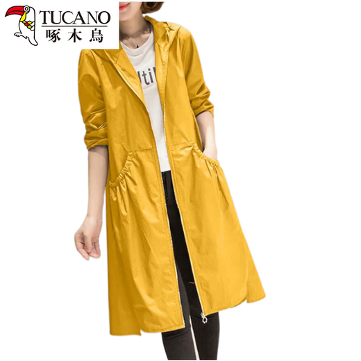 Woodpecker Korean Style Casual Long Jacket Versatile Top Spring and Autumn New 2024 Mid-Length Women's Windbreaker Coat Lined Khaki XL 120-135Jin Jin equals 0.5 kg