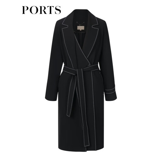 
PORTS Women's Clothing Autumn and Winter New Long Sleeve Medium Long Trench Coat LL9T022LWB006 Black M (6)