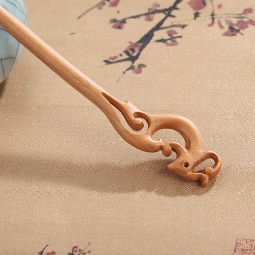 Chimera (CHIMERA) peach wood hairpin hand-carved antique costume updo cheongsam Hanfu headdress girl birthday gift