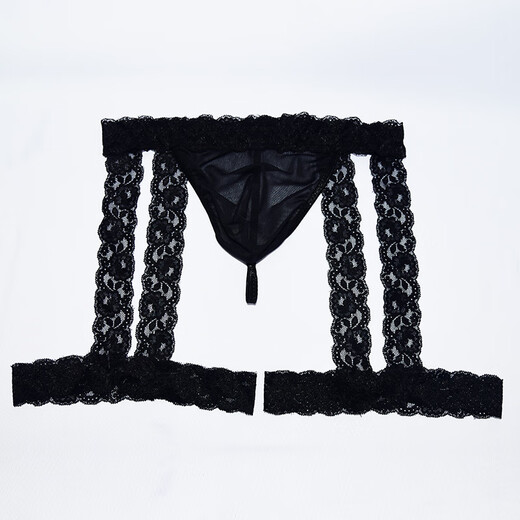 Ye Zimei men's lace suspenders thong men's sexy underwear transparent mesh t-pants leggings sexy see-through shorts red one size