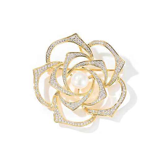 Sili Elegant Camellia Pearl Brooch Retro Light Luxury European and American Temperament Corsage Pin Women's Exquisite Coat Accessories Atmospheric Rotating Camellia