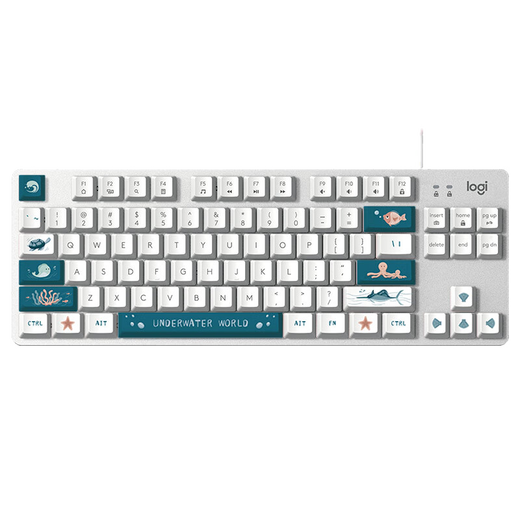 罗技（Logitech）K835机械键盘有线游戏电竞键盘84键电脑办公键盘个性pbt键帽送男生女友礼物 K835海洋键帽版 青轴