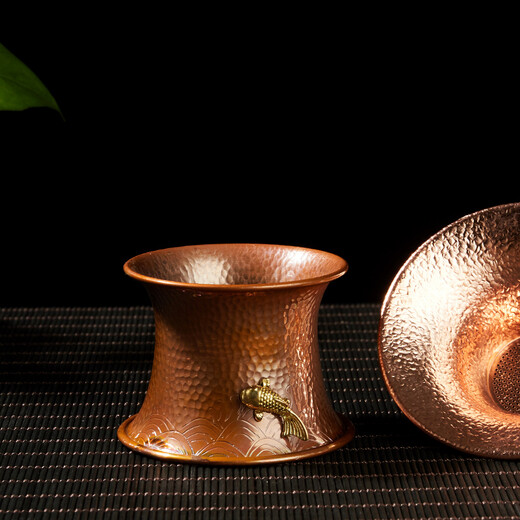 Rongshantang copper tea drain tea filter tea strainer tea strainer tea separator funnel bracket set tea set accessories copper colored fish play tea bracket