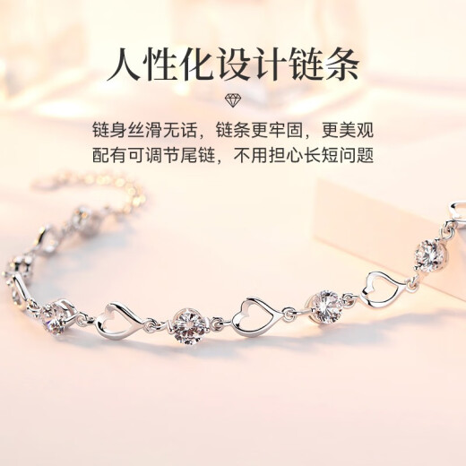 The only (Winy) 999 pure silver bracelet for women, fashion accessories, heart of the ocean jewelry bracelet, birthday gift for girlfriend and wife, heartfelt wishes + rose gift box