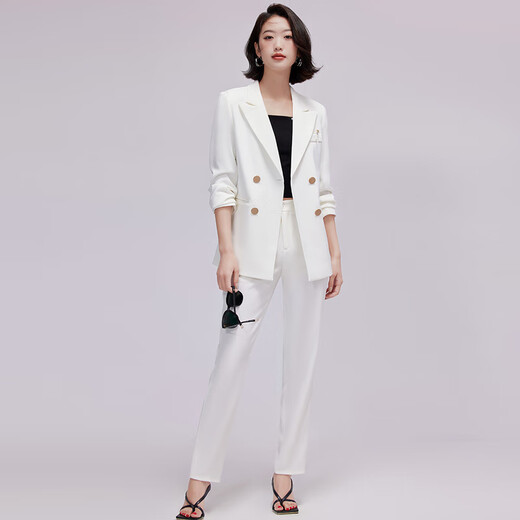 Purple Charming Little Suit Women's Suit Spring Autumn Winter Long Sleeve Double Breasted Business Suit Casual British Style Young Suit Pants Red (Single Suit) XL (Recommended 110-120 Jin Jin equals 0.5 kg)