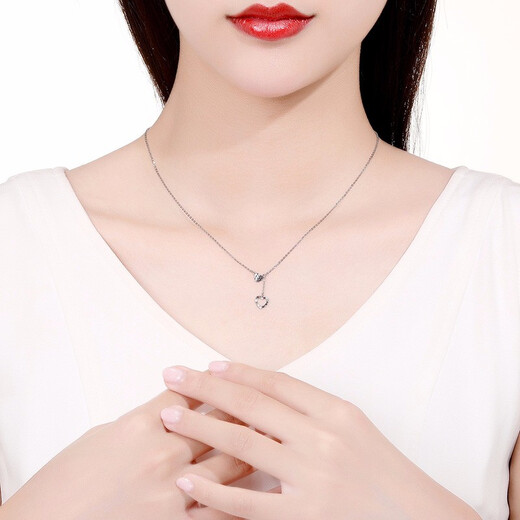 Saturday Fortune (ZLF) PT950 platinum necklace for women, simple hollow love tassel set chain 40cm + tail chain 5cm -3.40g