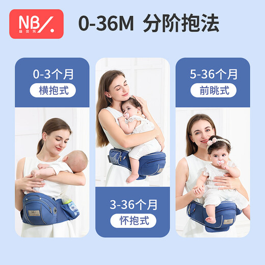 纽贝乐婴儿腰凳宝宝抱娃神器多功能小孩抱带新生儿童前抱式坐凳四季通用 高配款温静蓝：腰腹前后减压