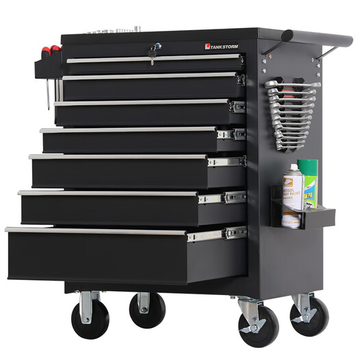RSRDDY Auto Repair Tool Trolley Multifunctional Mobile Tool Cabinet Maintenance Drawer Combination Toolbox Model 35H Five Drawers Black + Cabinet 1 Point 0mm