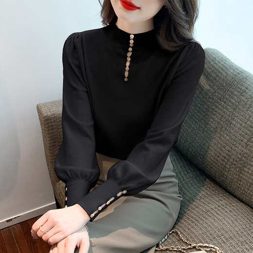 皮尔卡丹（pierre cardin）2025年春装新款时尚简约针织打底衫女百搭半高领长袖修身t恤上衣 法国品牌杏色 法国品牌M