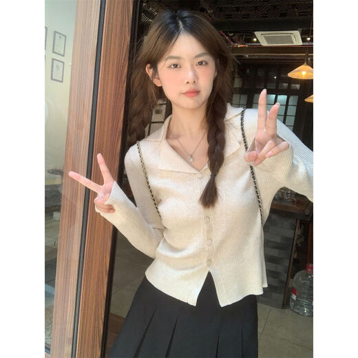 简方位法式翻领长袖针织开衫女秋冬2025新款小众设计感修身打底短款上衣 9926黑色 5XL s 建议80-95斤穿