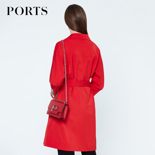 
PORTS New Product Women's Simple Lapel Medium-Length Trench Coat LN8T022HWB015 Flame Red-2 S (4)