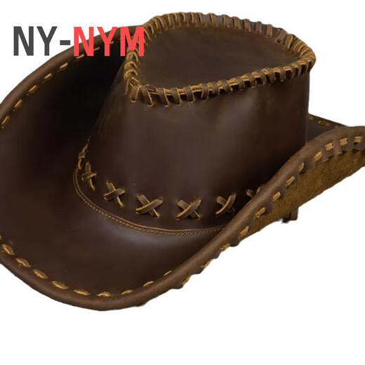 NY-NYM西部风手工纯部风牛仔帽疯马皮户外哈雷礼帽真皮男士遮阳骑士帽子 复古棕