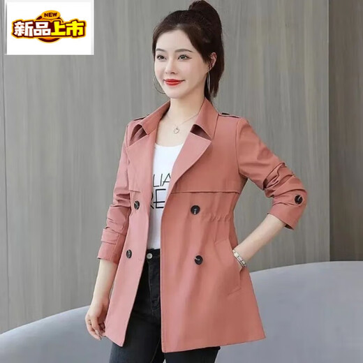First diameter (double-layer lining) windbreaker for women 2025 new Korean style waist slimming small spring and autumn women's jacket women's trend khaki XL 120-135