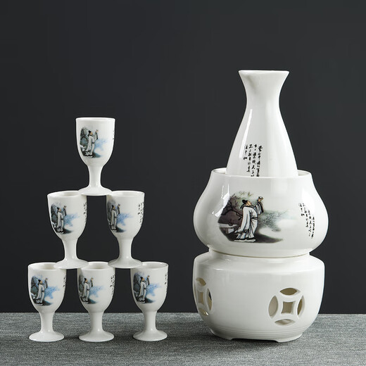 WS antique Chinese style ceramic wine warmer rice wine household white wine cup hot nostalgic wine warmer jug wine boiling Li Bai wine jug 1 piece 3 liang