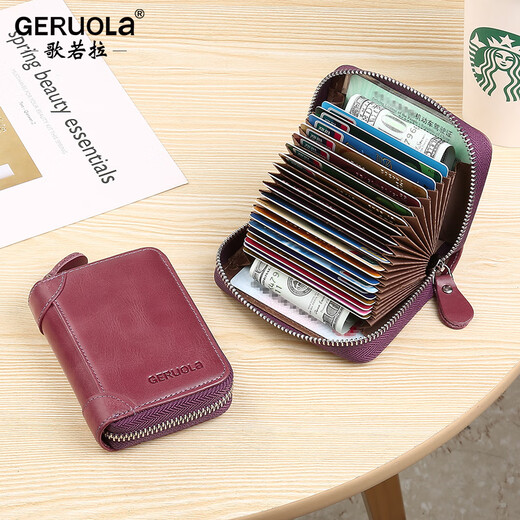 Kartenbeutel für Frauen, große Kapazitäten, Bankkarte für Multi-Card-Positionen für Frauen, Münzbrieftasche, kleine Kartenbeutel, Kartenclip, ID-Beutel, Anti-Demagnetisierung, Pinsel-Diebstahl, Burgund-20-Kartenposition