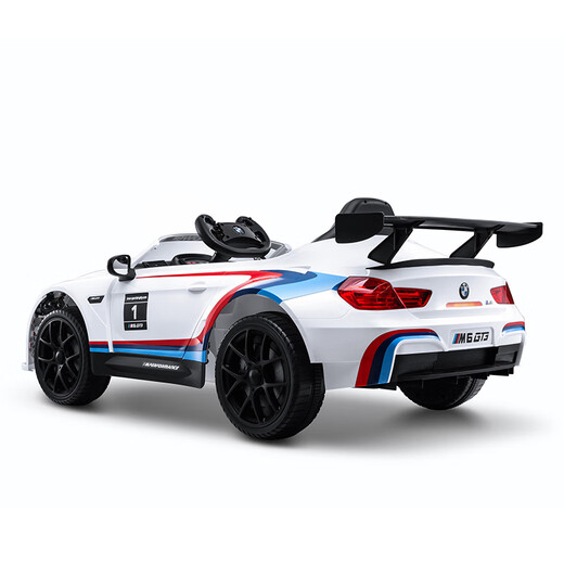 Zhilebao BMW children's electric four-wheel car children's dual-drive swing car with remote control toy car with shock-absorbing stroller 6666R ivory white + ordinary wheels