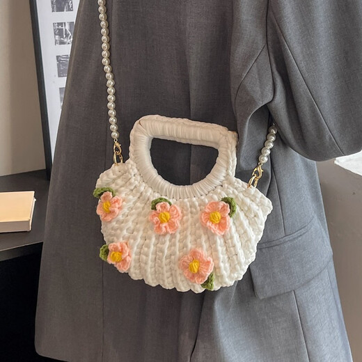 鹰姿栀子花贝壳包手工编织包包自制diy材料包斜挎包女送女友礼物成品 气质米【材料包】