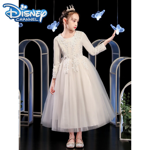迪士尼（Disney）女童礼服生日儿童钢琴演出服女孩高端花童婚纱晚礼服公主裙主持人 683酒红色网袖【+皇冠】 150cm