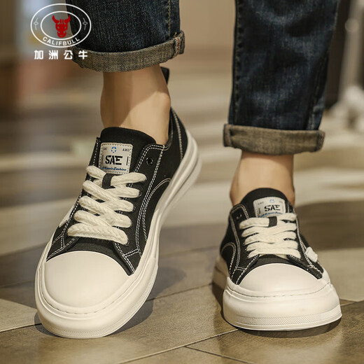 California Bull Brand Men's Shoes New Summer Casual Low-top Canvas Shoes Lightweight Breathable Board Shoes Fashion and Trendy Versatile Shoes Men's Black 39