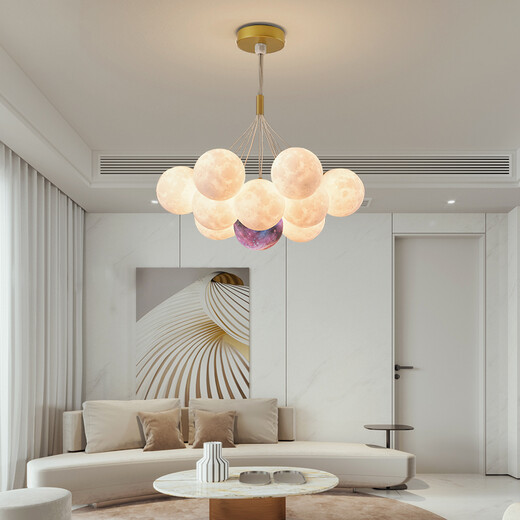 Grand View Garden (DGY) Simple Living Sala Chandelier Creative dormitorio Luz de la luna Bubble Cyber ​​Light Cartoon Planeta Lámpara Zhongshan Lámpara 001O 9734 Golden 13-Head Tres bola de 15 cm Bola grande