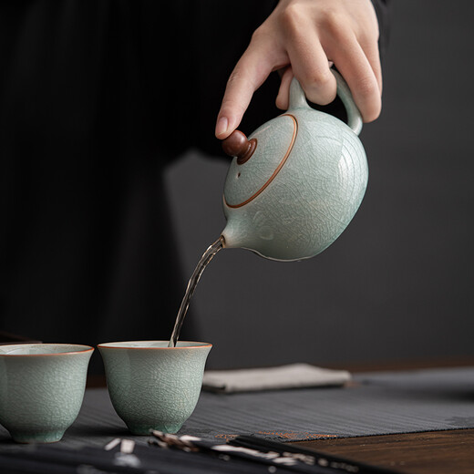 SUSHI CERAMICS Ru Kiln Ice Flower Glaze Tea Set Opening Pieces Can Grow Gold Thread Teapot Three-Cai Covered Bowl 8 High-End Gift Boxes Holiday Gifts