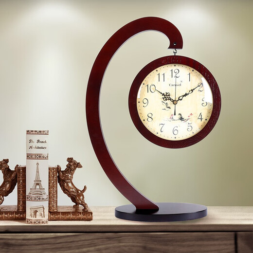 Caravel Desktop Clock Solid Wood Clock Wooden Quartz Clock Sitting Table Chinese Style Living Room Entrance Art Desk Clock TV Cabinet Clock 9299 Ba.Wang Movement