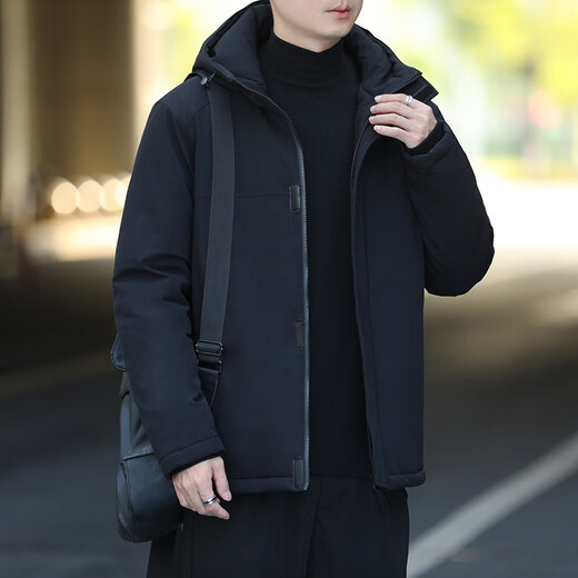 ROMON cotton-padded jacket for men winter commuting business casual large size solid color cotton-padded jacket warm cotton-padded jacket for men M05 black 2XL