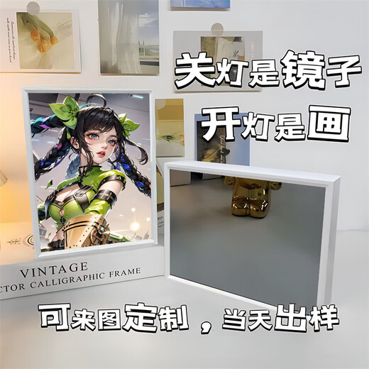 王者荣耀镜子灯光画书房小夜灯摆件卧室床头礼物三色氛围灯送闺蜜 15122 刘备 镜子白框16.5*21插电款