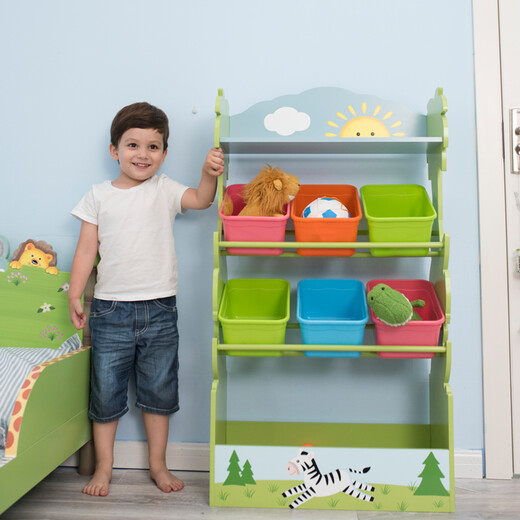 
FANTASY FIELDS BY TEAMSN Wooden furniture book shelf Picture book shelf Toy shelf Retractable bed sorting cabinet Storage furniture jungle series Three-layer storage rack TD-12799A