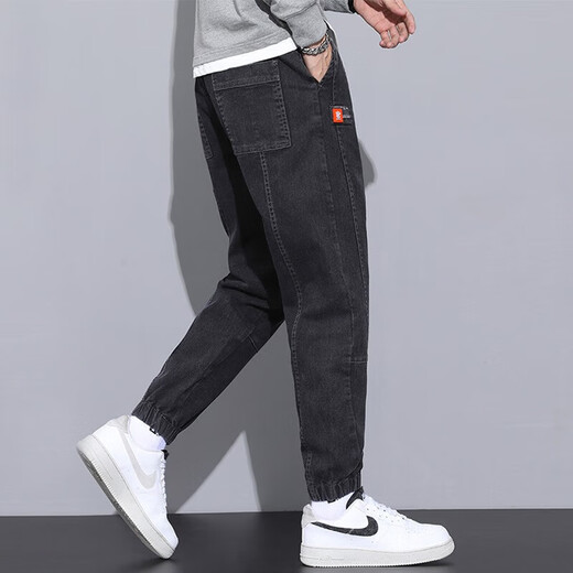 Charluoel Jeans Frühling und Herbst 2025 neue Hosen Herrenbeziehungen zu Füßen Harun Denim Arbeithose Herrenmarke Trendy Utile Hose Trendy 2025 Black und Grey 32