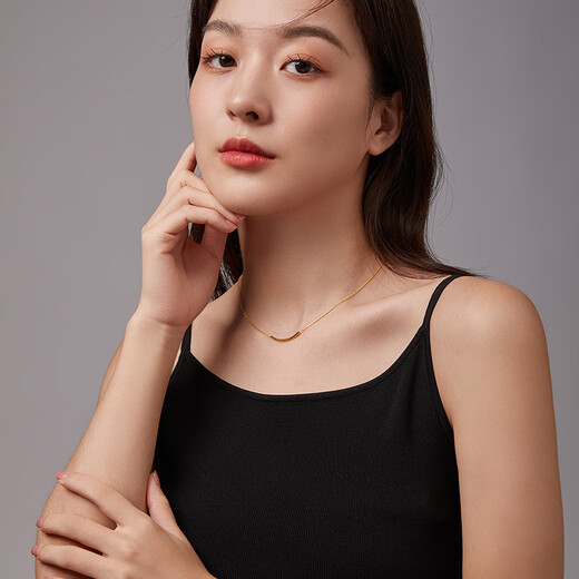 Saturday Fu 5G craftsmanship gold necklace women's smile bright pendant price A069740 about 2.71g 40+5cm gift