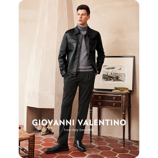 
GIOVANNI VALENTINO Casual Men's Genuine Leather Jacket Men's Cowhide Lapel Jacket