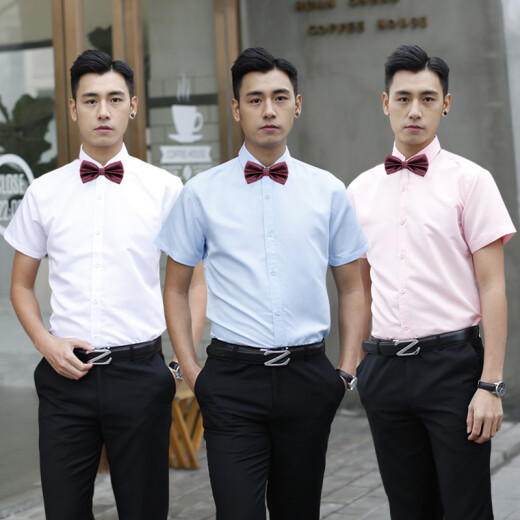 Pugos groomsmen group uniform long-sleeved shirt groom wedding dress brothers group outfit wedding white shirt men's suit white D-sleeve shirt + black trousers + bow tie XL