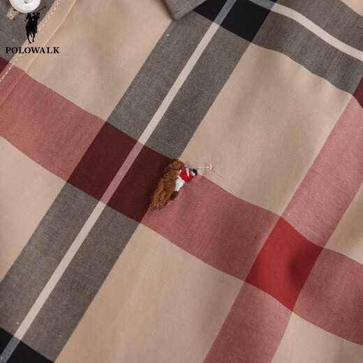 POLOWALK store same style children's clothing 2024 new summer boys' short-sleeved shirt plaid lapel top khaki 120 cm