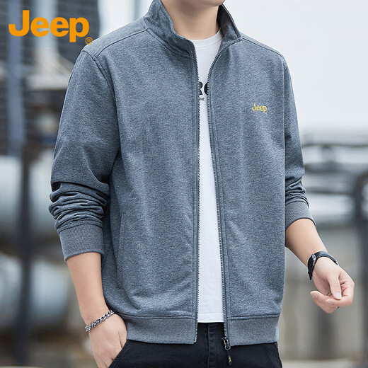 JEEP Jeep sweatshirt men's spring and autumn casual cardigan jacket men's loose stand-up collar clothing men's gray L