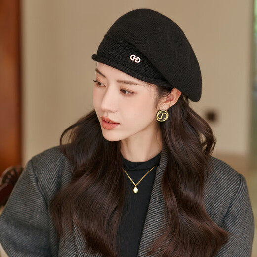 Jimmy Leaf Korean style autumn and winter thick hat for women solid color versatile wool knitted hat new winter warm retro beret black gray