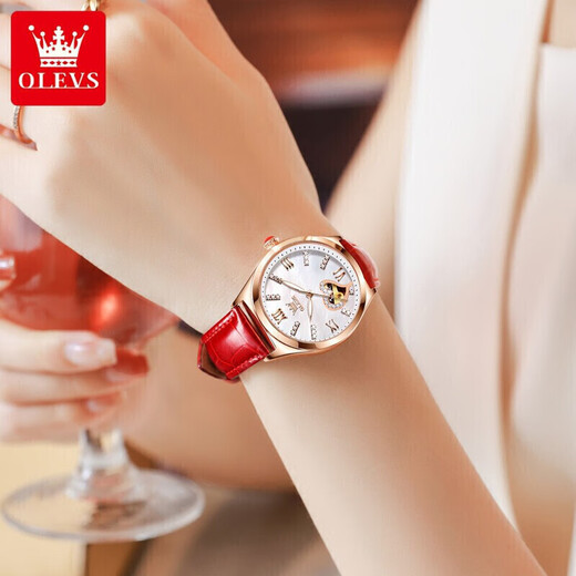 
OLEVS Swiss certified couple watches A pair of fully automatic mechanical watches luminous waterproof men's watches high-end business watches upgraded version 3601 room white + 6636 rose white couple free engraving