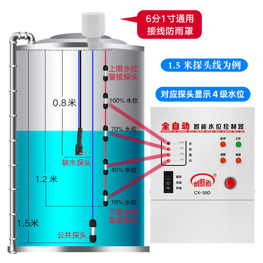 Customized fully automatic water level control switch induction water pump water tank water tower water controller intelligent pumping display 29G host + 0.8 meter water depth probe