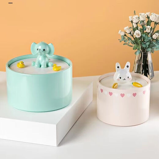 Rafxin's latest ceramic pet cat and dog drinking fountain, automatic constant temperature, intelligent cycle water feeding, cartoon cat bowl, charging cake (Lake Blue charging model)